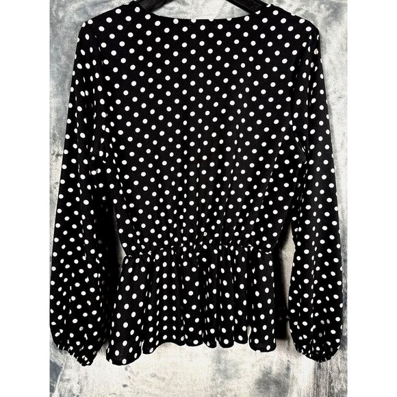Mi Ami Womans Polka Dot Peplum Blouse V-Neck Wrap Blouse Adult Size Medium Shirt - Picture 7 of 8